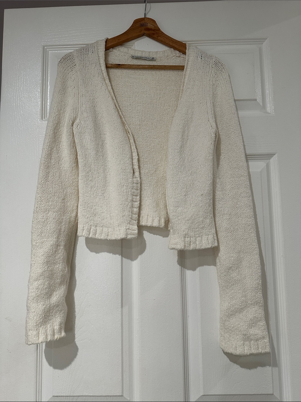 Abercrombie & Fitch Cream Open-Front Cropped Cardigan